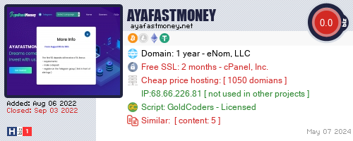 ayafastmoney.net check all HYIP monitor at once.