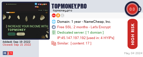 topmoney.pro check all HYIP monitor at once.